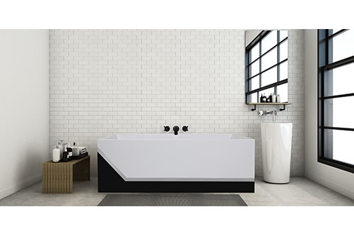 Millennium Black with Chrome Beauty, in a white subway tiled bathroom